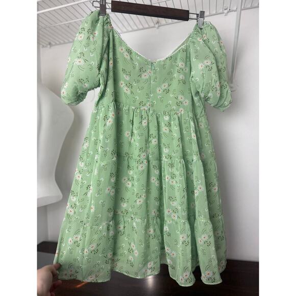 Princess Polly Emery Puff Sleeve Mini Dress Light Green - 10 - Picture 8 of 10